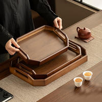 Plateau multifonctionnel de luxe léger, vintage, en bambou brun châtain, à poignée octogonale, pour service à café, porte-tasses à thé, assiette à dîner