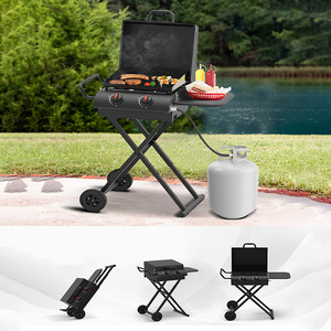 Foldable Portable Gas Grill 30cm X-Frame Design Outdoor <b>Camping</b> BBQ With Wheels And Side <b>Shelf</b> For Picnic Use - Product Image 1