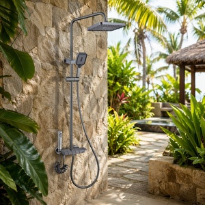 Thermostatic Piano Key Shower System 4 Modes Rainfall Top <b>Spray</b> Handheld Bidet Aluminum Alloy+ABS Wall <b>Mounted</b> Chrome Set - Product Image 4