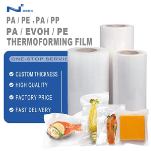 <span class=keywords><strong>Film</strong></span> en rouleau thermoformable sous vide à haute barrière d'oxygène, transparent brillant, personnalisé, de qualité alimentaire, PA EVOH PE, pour viande et saucisses - Product Image 1