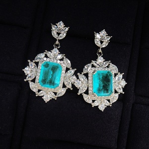 Fashion Jewelry Eco-friendly Copper <b>Silver</b> Plated Square Shape Blue Cubic Zirconia Vintage Style Flower Jewelry <b>Set</b> for Women - Product Image 2