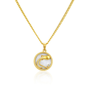 Collar con Colgante Redondo Dorado de Acero Inoxidable HB504 Trend, con Dije de Circonita del Zodiaco, Chapado en Oro de 18K PVD, Joyería de Moda - Product Image 5