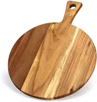 Tabla de corte de madera de Acacia con mango, tabla de corte redondo para carne y pan, la mejor oferta