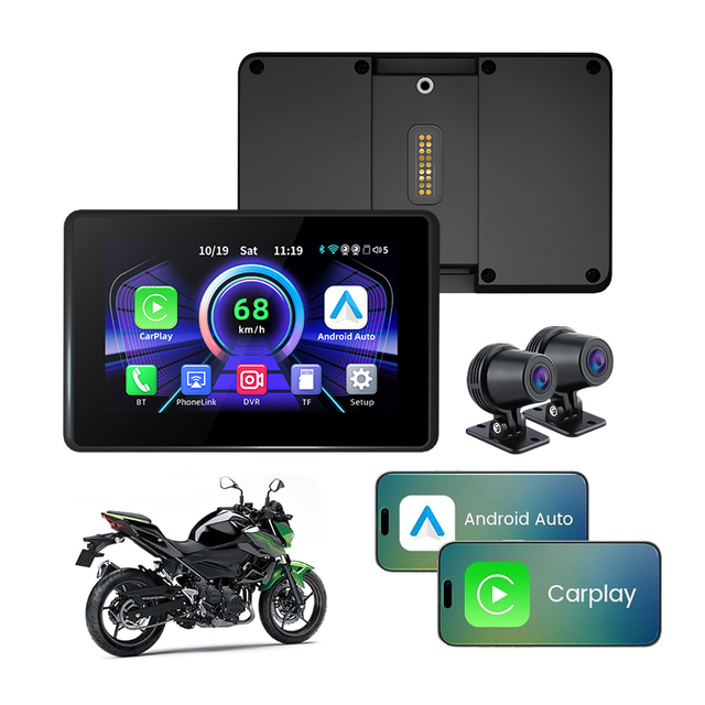 Factory Wholesale Motorcycle Navigation Carplay Android Auto Dual Recording Dash Cam 5 Inch Waterproof Touch Screen Player