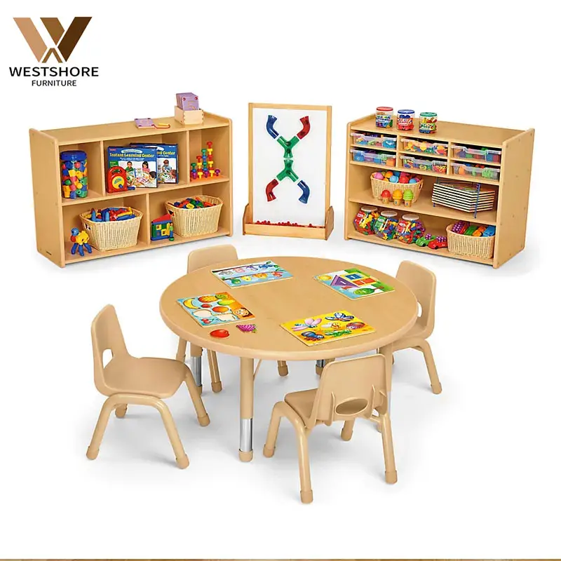 Meubles de pépinière vente Montessori maternelle salle de classe garderie armoire de rangement enfants d'âge préscolaire Tables et ensembles de chaises en bois