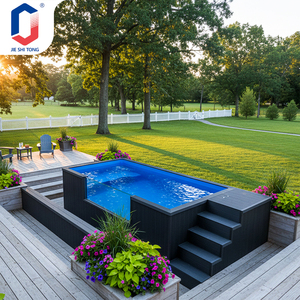 โรงงานผลิตสระว่ายน้ำไฟเบอร์กลาสแบบตั้งพื้นพร้อมท่อติดตั้งสำเร็จรูปและโครงเหล็กชุบสังกะสีสำหรับครอบครัวในสวนหลังบ้าน - Product Image 1