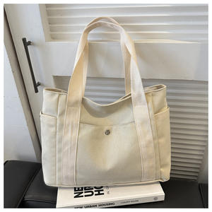 Custom <b>Print</b> Logo <b>Large</b> Capacity Casual Reusable Canvas Shoulder Bag Cotton Tote Shopping Beach Bag With Pocket - Product Image 5