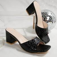 Nouvelles Sandales d'été pour femmes grande taille à talons hauts, brillantes, couleur unie, talon épais, bout carré