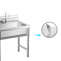 Wastafel Dapur Profesional Dua Kompartemen Komersial dari Baja Tahan Karat 304 dengan Rangka Baja Terpasang untuk Layanan Makanan.