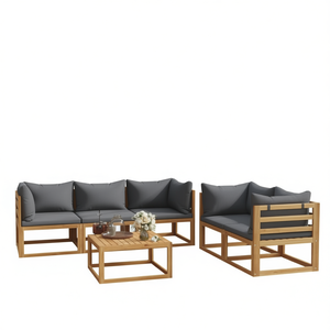 Set Lounge da Giardino per Esterni in Legno Massello di Acacia con Cuscini in Poliestere Grigio Scuro, Design Contemporaneo, Arredamento a 6 Posti - Product Image 1