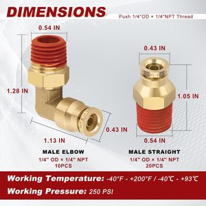 Conectores Rápidos de Empuje, Codo Recto Macho de Latón, Combinación Aprobada por DOT, Adaptador de Línea de Freno de Aire, Kit de Suspensión Neumática, Suave - Product Image 5