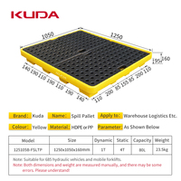 Palette en plastique anti-déversement KUDA 125105B-FSLTP pour produits chimiques dangereux, conteneur secondaire anti-fuite pour fûts d'huile 1250x1050x160mm
