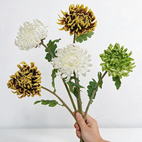 Bunga Chrysanthemum Buatan Tangkai Tunggal PU Foxtail Mum Bola Besar Bunga Wabi Sabi Dekorasi Rumah Vas Lantai Rangkaian Zen