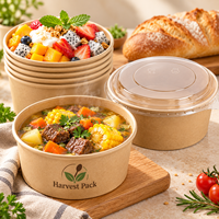 Bol à salade en papier kraft blanc avec couvercle pour la restauration, emballage alimentaire à emporter, conteneur en papier biodégradable de qualité alimentaire