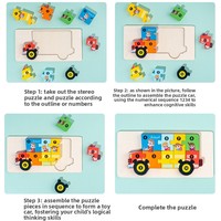 Jouets éducatifs en bois pour enfants de 0 à 24 mois, blocs de construction cognitifs pour l'éducation précoce, animaux, transports, puzzles 3D