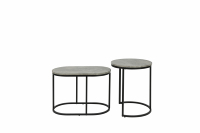 Tables basses gigognes lot de 2 tables rondes modernes en bois marbré blanc, table d'appoint cadre en métal noir ovale-dessus gris et pied noir