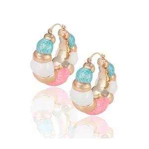 92128 Promotion women jewelry factory price high quality earrings colorful gold plated hoop earrings
