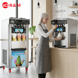 Machine à glaces italienne double 110V 3 saveurs avec distributeur et compresseur pour usage domestique - Product Image 1