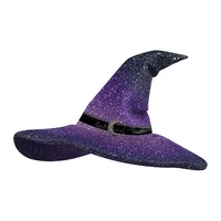 Sombrero de Bruja de Algodón con Estampado de Telaraña y Cielo Estrellado Morado para Cosplay de Halloween, Sombrero Puntiagudo de Mago Divertido con Bordado 3D para Fiesta Digital