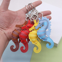 Porte-clés en cuir personnalisé Hippocampe, Breloque de sac Bohème, Décoration de voiture, Mignon, Thème Nautique Océanique, Cadeau pour Sac à Dos