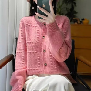 Cárdigan suave de manga larga con patrón Floral para mujer, gran oferta de 2025, cuello redondo con un solo botón, Color sólido suelto para invierno - Product Image 3