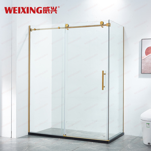 Chất Lượng Cao Phòng Tắm Duy Nhất Trượt Vòi Hoa Sen Cửa Không Khung Hình Chữ Nhật 304 Thép Không Gỉ Vàng Tempered Glass Phòng Tắm - Product Image 1