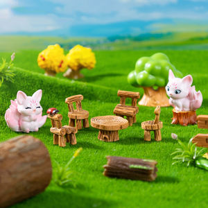 Juego de mesa y silla en miniatura, micropaisaje, decoración de muebles de jardín de hadas, animales de resina, figuritas de zorro, adornos artesanales de resina - Product Image 2