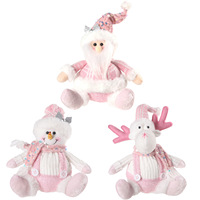 Figurine de Père Noël assis en tissu rose décorée de paillettes, style dessin animé de Noël, pour vitrines et décorations féminines