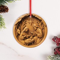 Ornement suspendu personnalisé en acrylique gravé au laser, scène de la Nativité, style forêt et boiseries, religieux, Semaine Sainte, Noël, fêtes