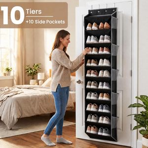 Over The Door Shoe Organizer 10 Tier <b>Black</b> Hanging With 20 Pockets For Shoes Behind Doors Or On Walls - Product Image 4