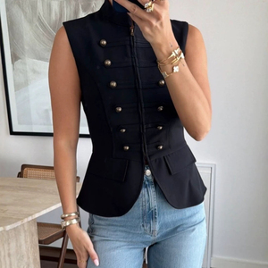 2026 summer women's knitted vest round neck button decoration sleeveless <b>tight</b> fitting <b>sweater</b> knitted vest top - Product Image 2