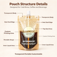 Sachets de café mats en PE biodégradable, anti-fuite, avec fermeture éclair et option paille, imprimés flexo, qualité alimentaire, pour café et extérieur - Vente en gros