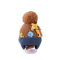 Nouveau bonnet d'hiver pour enfants, motif dessin animé mignon, double couche épaisse, protection des oreilles, en laine tricotée, pour garçons, bonnet tendance à enfiler