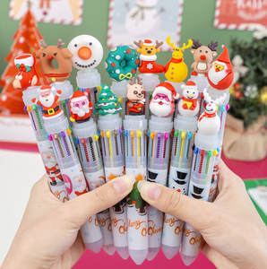 Bolígrafos de diez colores con cabeza de Navidad de dibujos animados tridimensionales, papelería de plástico para estudiantes, suministros escolares, Navidad de 0,7mm - Product Image 2