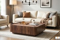 Table basse moderne en bois massif avec placage en noyer noir d'Amérique du Nord, style nordique, design de rangement, mobilier minimaliste italien