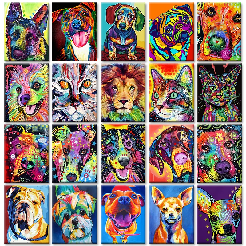 High Quality Digital Painting Pop Style Colorful Pictures Canvas Animals Colorful Lion Head Paint By Numbers