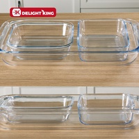 3pcs Ronde Rectangulaire résistant à La Chaleur Verre Borosilicate Batteries De Cuisine Accessoires En Verre Plaque De Cuisson Pan Set Ustensiles En Verre