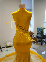 Ocstrade Robes de Bal Sirène Femme Fluides Luxe Or Strass Diamant Paillettes Plumes Traîne 2025 Élégantes