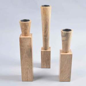 Supports de bougies en bois d'acacia naturel, de haute qualité, faits à la main, décoratifs, en bois de manguier massif, porte-bougie pilier - Product Image 1