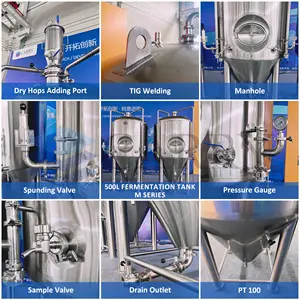 200L 300L 400L Customized Micro Brewery Fermenter 304 Stainless Steel Conical Beer Fermentation Tank For Sales