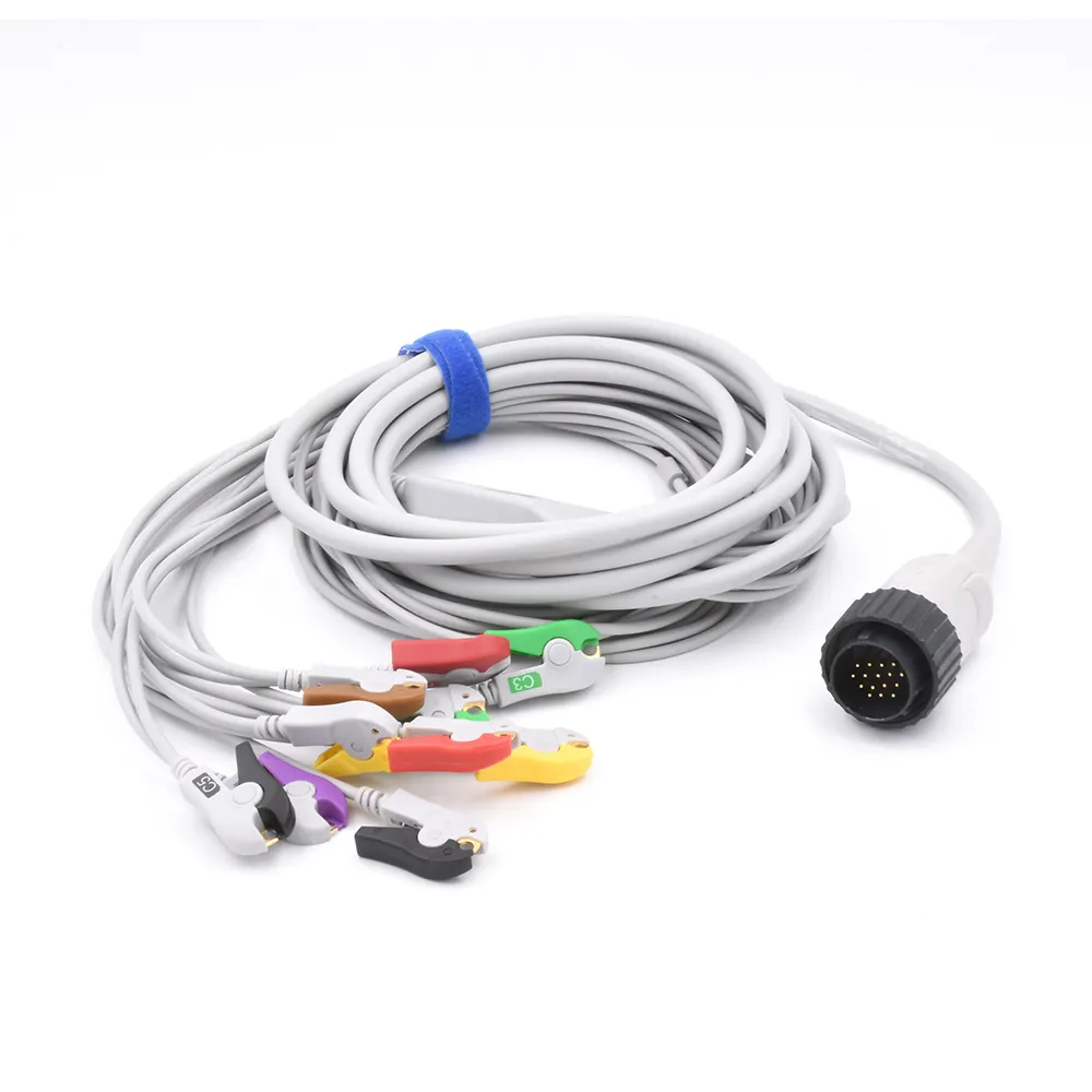 Compatible with Cardiolines elta 30/ Delta 30D/ Delta 60 direct-connect 16pin EKG cable,10 Leads Clip IEC EKG Cable