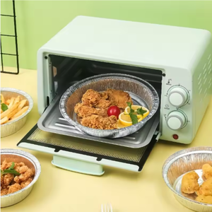 सस्ता 251*39 मिमी एल्यूमीनियम डिस्पोजेबल फूड ग्रेड 1200 मिली क्षमता प्लास्टिक ढक्कन खाना पकाने ट्रे 10 इंच एयर फ्रायर फॉइल पैन कंटेनर - Product Image 4