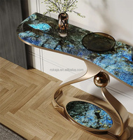 Offre Spéciale Console d'Entrée Dorée de Luxe, Design Unique, Base Métallique, Plateau en Dalle de Roche, Table Décorative pour Couloir, Villa, Maison ou Hôtel