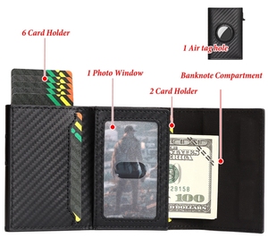 กระเป๋าสตางค์ใส่บัตรเครดิตแบบบาง Minibook Smart Business ทำจากหนัง PU ป้องกันการโจรกรรมข้อมูล RFID พร้อมช่องใส่ Airtag สำหรับใส่ในกระเป๋าหน้า - Product Image 4