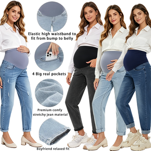 Jean Boyfriend Maternité Ultra Extensible 2026 – Confortable, Ample, Taille Haute, pour la Grossesse – <span class=keywords><strong>Pantalon</strong></span> en Denim Décontracté pour le Quotidien – Bleu Clair - Product Image 1