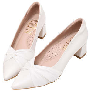 Premium Bridal Pumps Lambskin V-Cut Pointed Toe Wedding Shoes with 5cm Slip-On <b>Heel</b> - Product Image 1