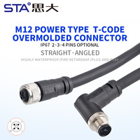 Connecteur étanche M12 2 3 4 broches Code T 12A Prise aviation mâle/femelle Montage sur panneau carré Moulage personnalisé Câble d'alimentation