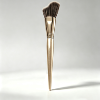 Pinceau de contour professionnel ondulé personnalisable pour maquillage, manche en bois, pinceau cosmétique pour le visage, poils plus épais en aluminium couleur champagne