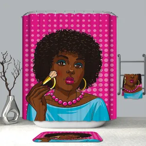 Rideau de douche fille africaine maquillage tissu polyester Offre Spéciale bon marché