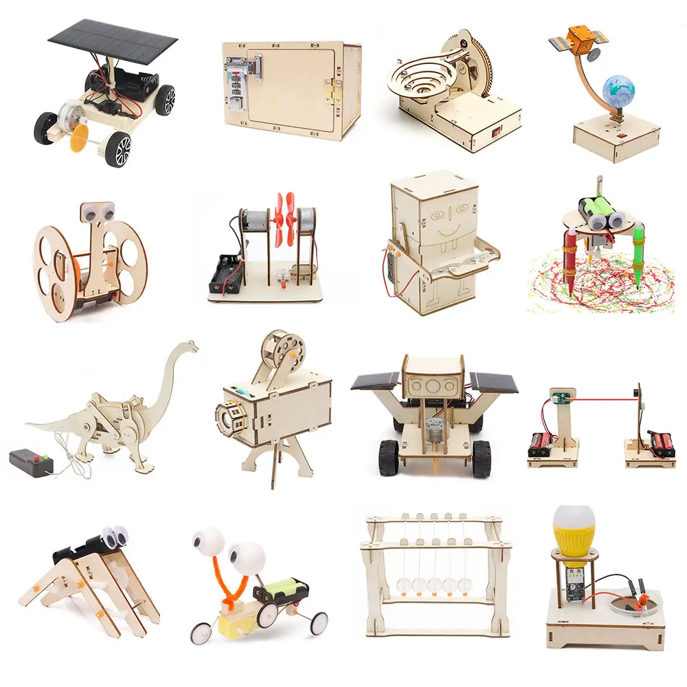 Diy 3D STEM Wooden science kit Assembly Creation solar powered STEM toys for Kids